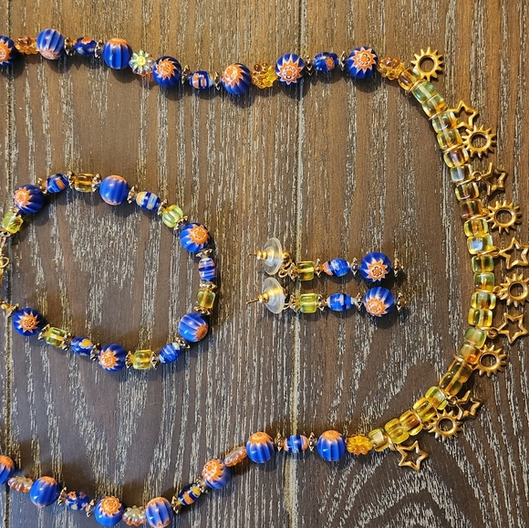 Hand Crafted Jewelry - Royal blue sun and stars necklace/bracelet and earrings